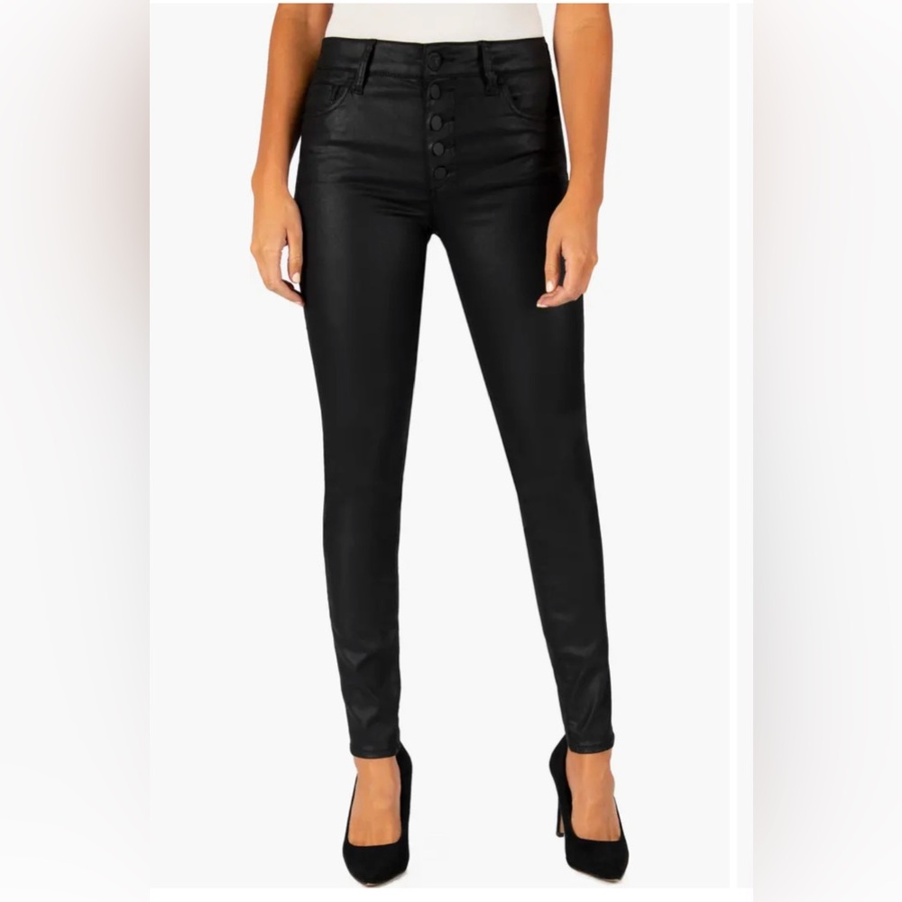 Kut Mia black coated skinny jeans.